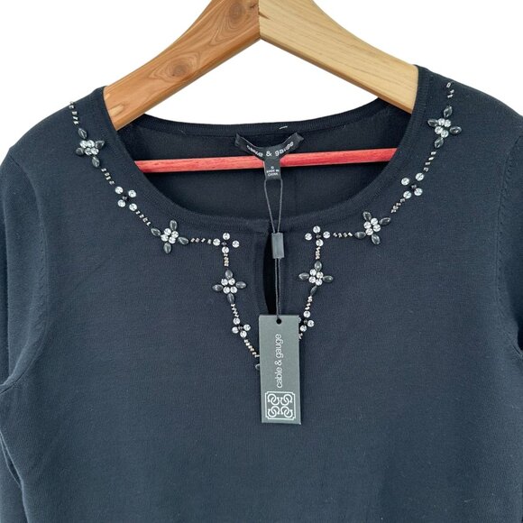 Cable & Gauge Black Embellished Sweater Tunic Keyhole Beaded 3/4 Sleeve Small - Picture 2 of 7